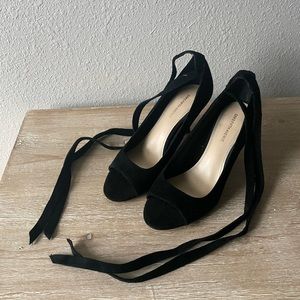 Saks Fifth Avenue “Clara” Black Suede Tie Up Heels 6.5